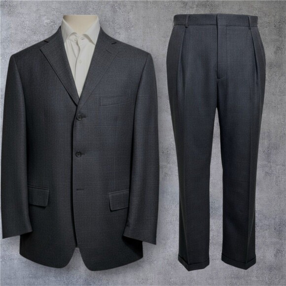 POLO RALPH LAUREN Mens 2 Piece Suit Blazer 46L Pant 38Wx32L Gray Wool Made Italy - Picture 1 of 16